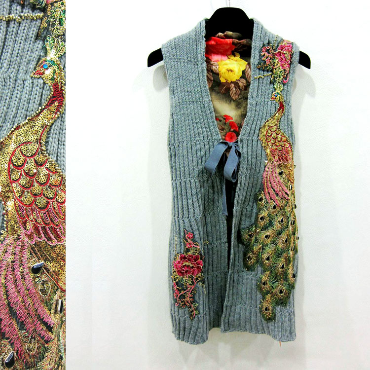 Elegant chinese style medium-long 2013 vest beaded wool waistcoat