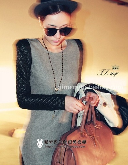 Elegant elegant small leather gentlewomen slim one-piece dress