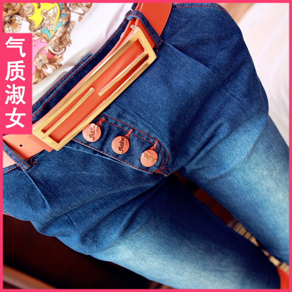 Elegant gentlewomen women's 2013 spring wearing white water wash button plus size jeans female k043