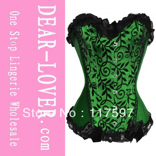 Elegant Green lace trim Corset LC5103-2+ Cheaper price + Free Shipping Cost + Fast Delivery