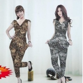 Elegant leopard print 2012 V-neck vest type jumpsuit