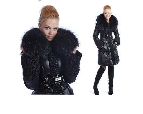 elegant luxury large fur collar thickening medium-long slim down coat female