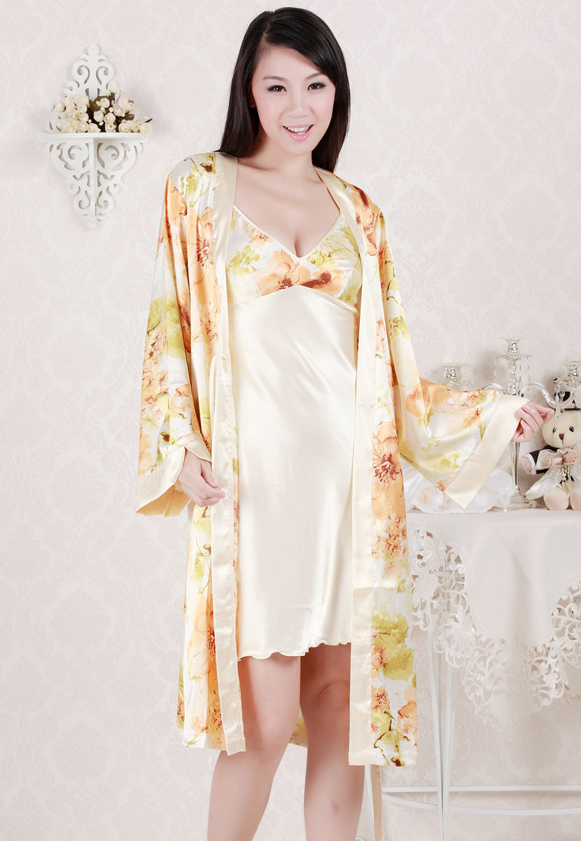 Elegant luxury robe nightgown twinset 1113004 free shipping