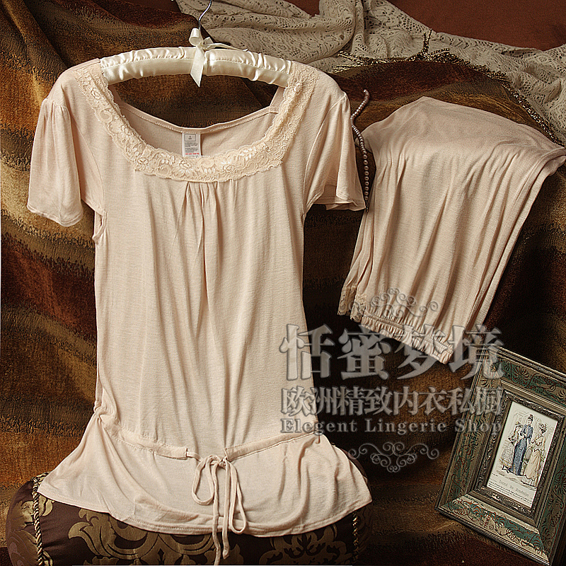 Elegant nude color short-sleeve sleep set fashion