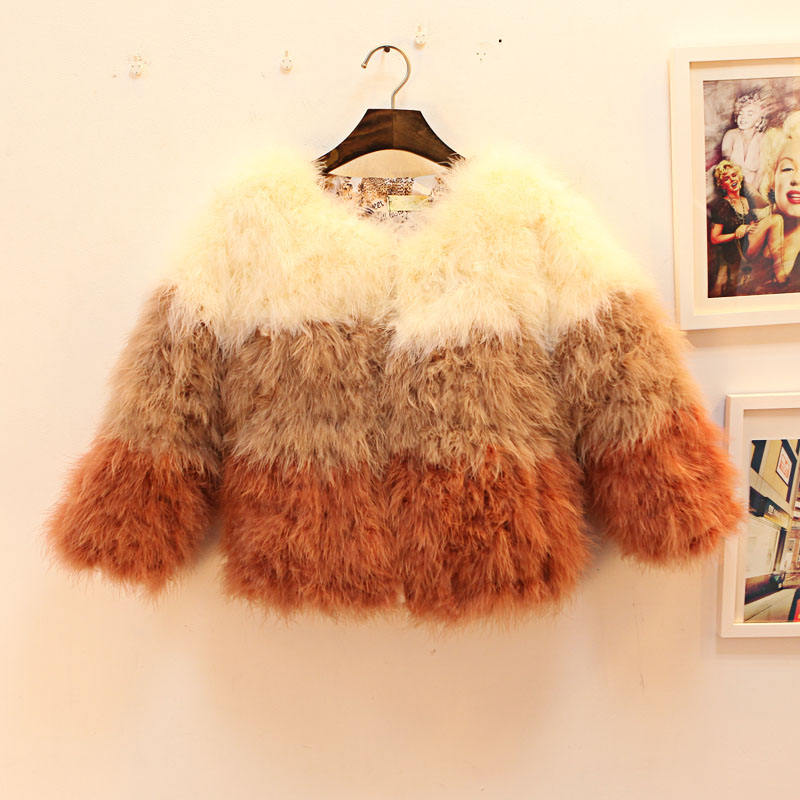 Elegant ochric gradient 3 color block decoration ostrich fur short design outerwear f 1 18