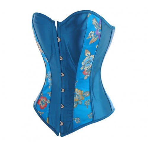 Elegant Oriental Styled Turquoise Corset  with Delicate Floral Tapestry Panelling in the Front