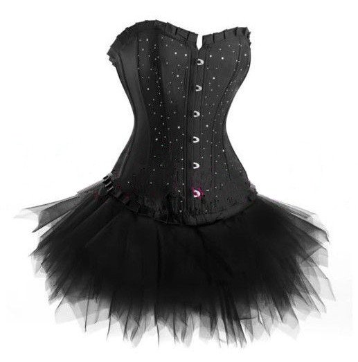 Elegant Purple Lace Overlay BONED BUSK CORSET Bustier with Mini TUTU Skirt Dress