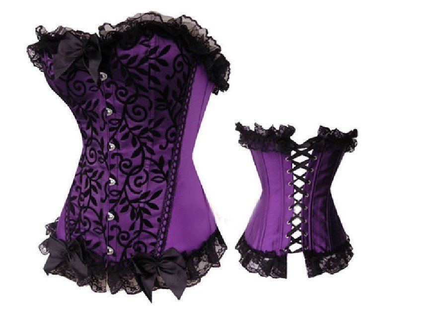 Elegant Purple STEEL BONED BUSK CORSET Gothic Overbust Corset Bustier TOP Sexy