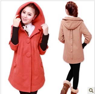 Elegant single breasted maternity autumn and winter fashion with a hood maternity wool coat outerwear maternity trench