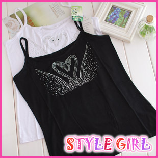 Elegant soft bamboo cotton exquisite rhinestone women's basic spaghetti strap vest