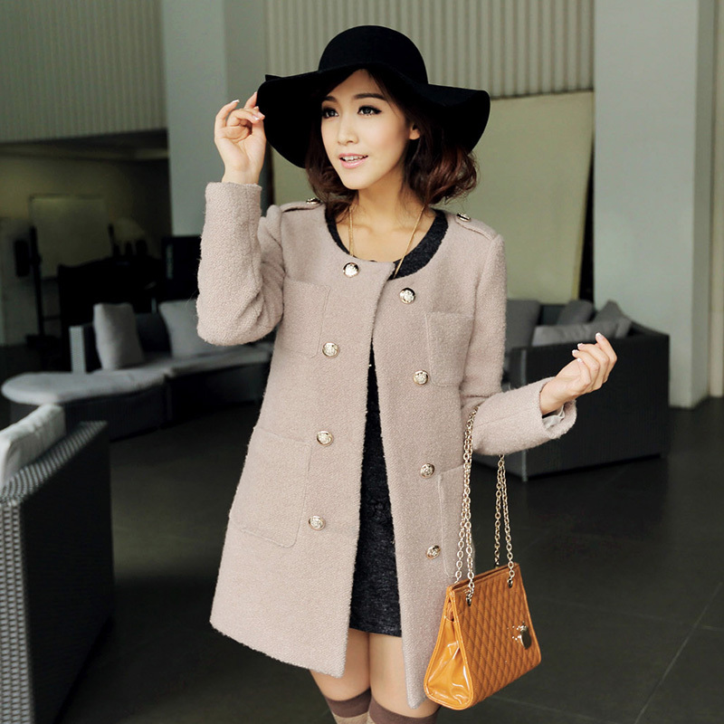 Elegant treasures spring new arrival female long design ladies elegant trench woolen overcoat women's woolen outerwear