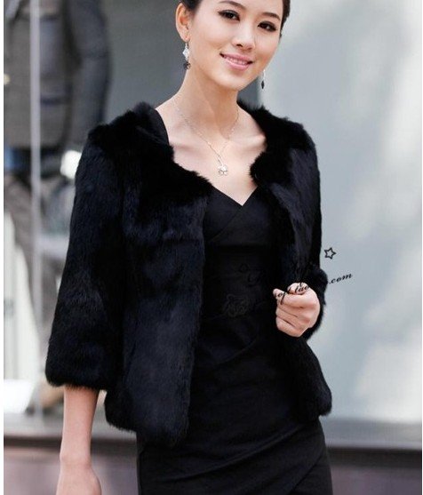 Elegant Vintage Ladies' Real rabbit Fur leather Jackets Winter Short Coat