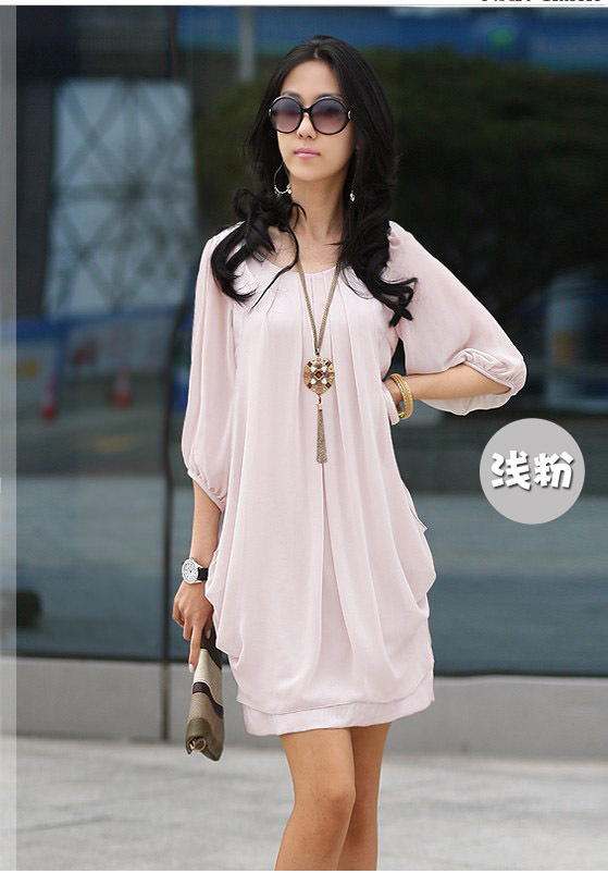 elegant women half sleeve short chiffon dress cheap free shipping dress casual dress