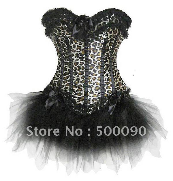 &&& elegent corset Y5760 chapper bustier in satin and lace + skirt  ( size s-2xl )   lot (5 pcs) leopard &&&