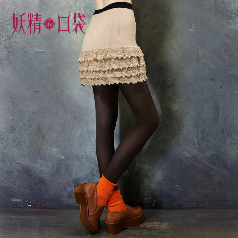 ELF SACK thruputs autumn and winter vintage laciness all-match bust skirt Leather