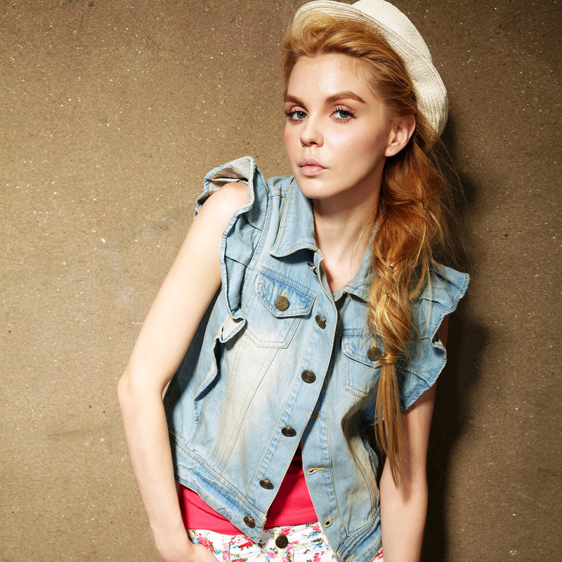 ELF SACK whisky autumn vintage ruffle denim vest