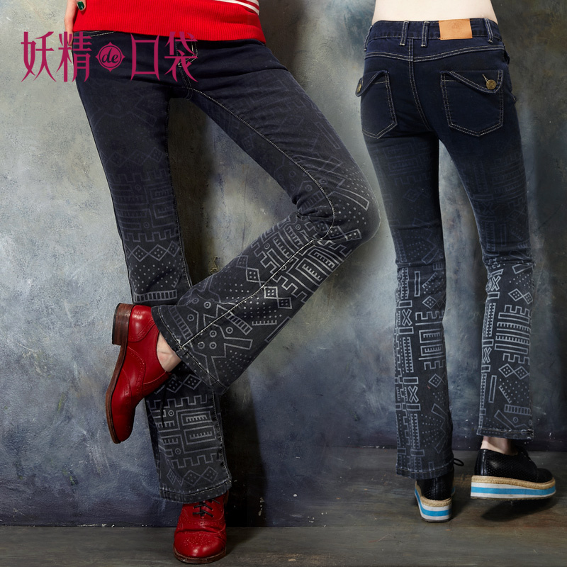 ELF SACK winter maze vintage bell-bottom jeans women's trousers