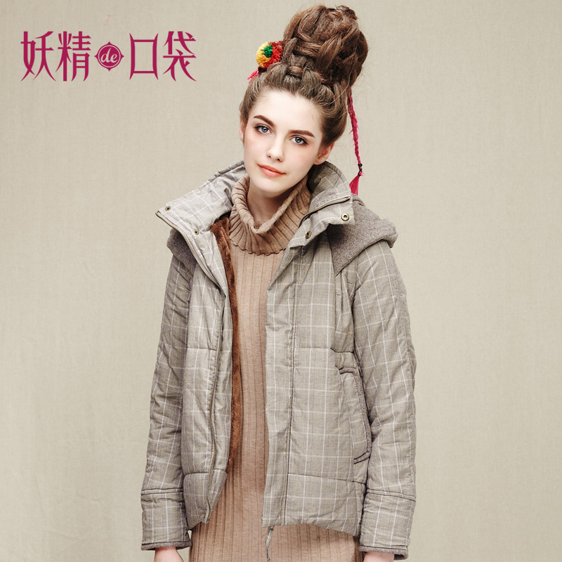 ELF SACK winter vintage fashion check wadded jacket