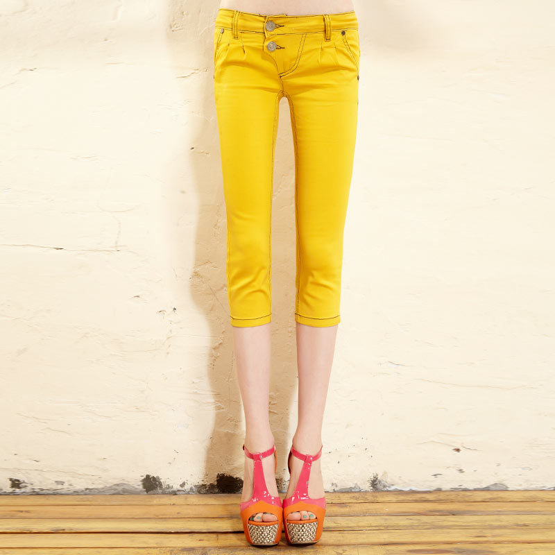 ELF SACK wishing mahogany summer color block lining slim low-waist jeans trousers Free Shipping