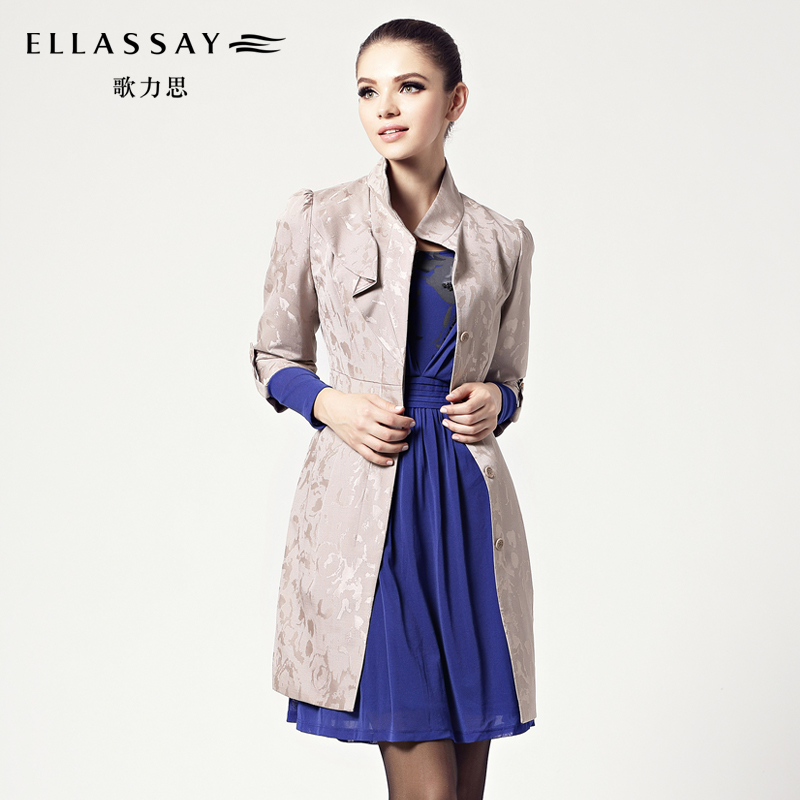 Ellassay women's half sleeve stand collar jacquard trench 2013