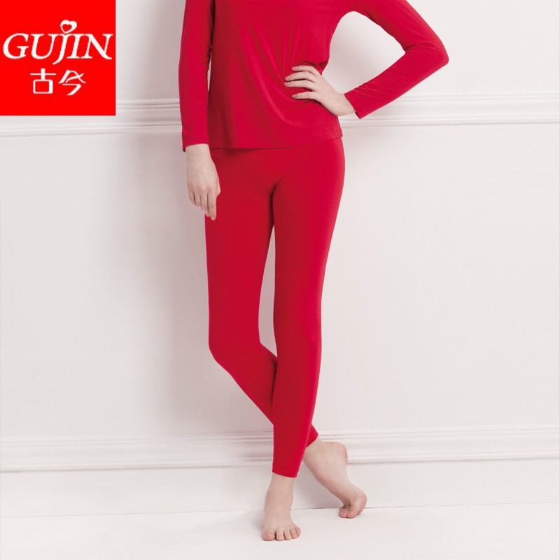 Embalmed gujin women's red modal solid color warm pants 3a939