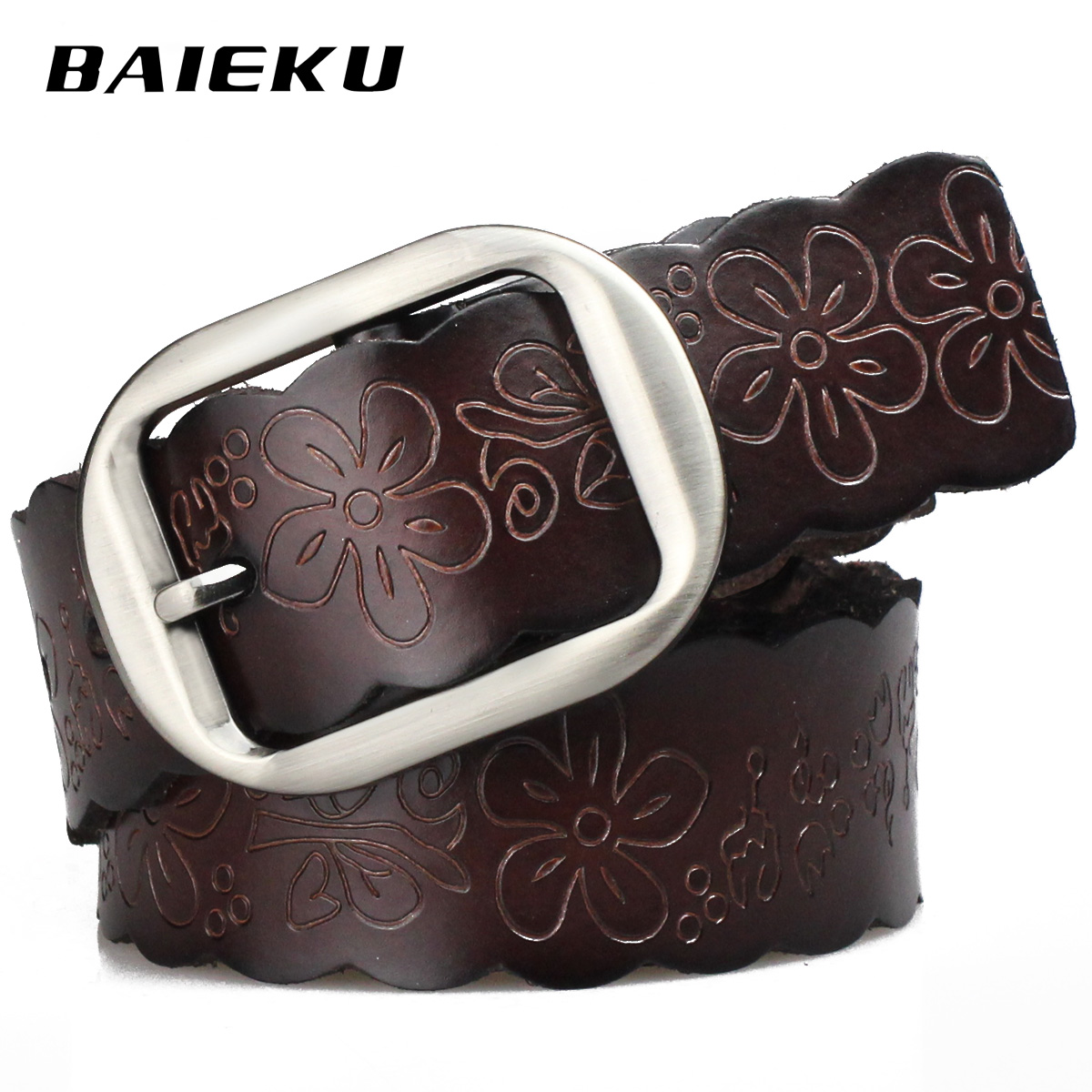 Embossed pin buckle casual genuine leather belt women's female genuine leather strap Women strap