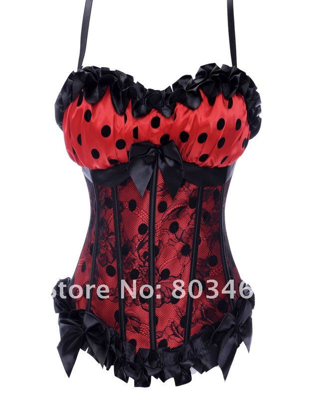 Embroidered Lace Dot Corset Red