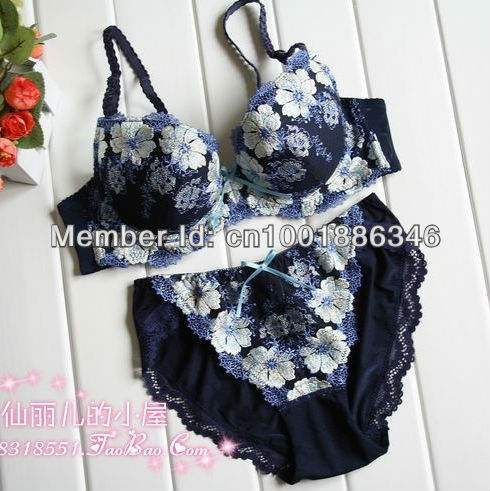 Embroidery lace cup women's underwear bra set push up bra set m