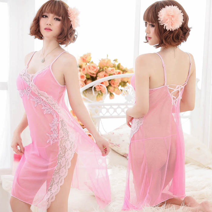 Embroidery nightgown sexy deep V-neck embroidered perspectivity usuginu placketing full dress suspender skirt lounge