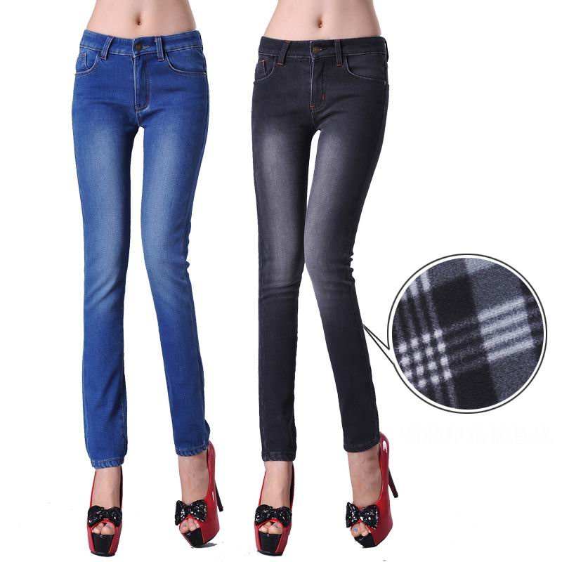 EMS/DHL Free shipping 10pcs/pack wholesale 2012 autumn&winter women trousers jeans, thickened, black/blue, size 26 to 31