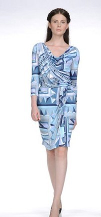 EMS/DHL Free Shipping 2013 New arrival Blue Printed Full Sleeve Women Jersey Silk Dress