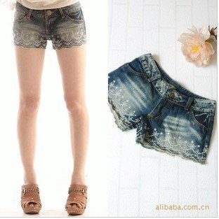 EMS/DHL Free Shipping Hot 2011 summer new, Lace embroidery ribbon shorts fashion jeans hot pants for Summer ! 5 pcs/lot#214