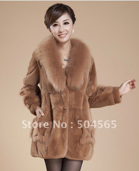 EMS Free PC-011 Women's Genuine Rex Rabbit Fur Coat 2012 Winter High Quality Medium-Long Fur Jacket Women Overcoat