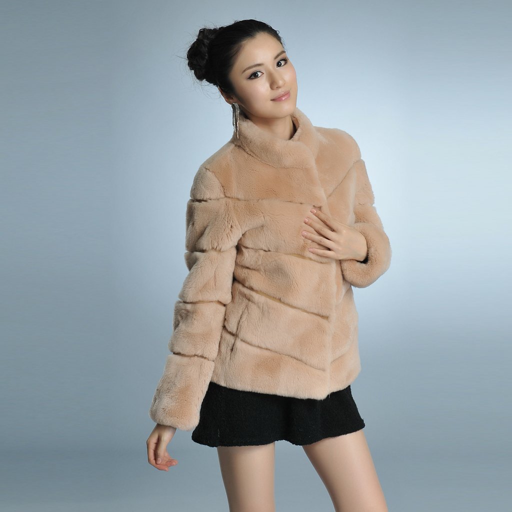 EMS free shiping, Cikk fur female outerwear rex rabbit fashion stand collar women's slim