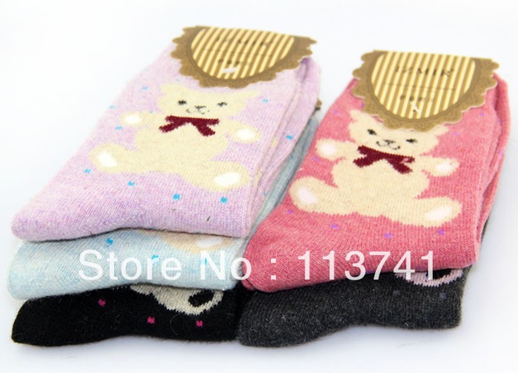 EMS Free shipping 10pieces/lot women's sock/full cotton sock/thicking winter socks/woolen socks/women's cute bear  wool socks