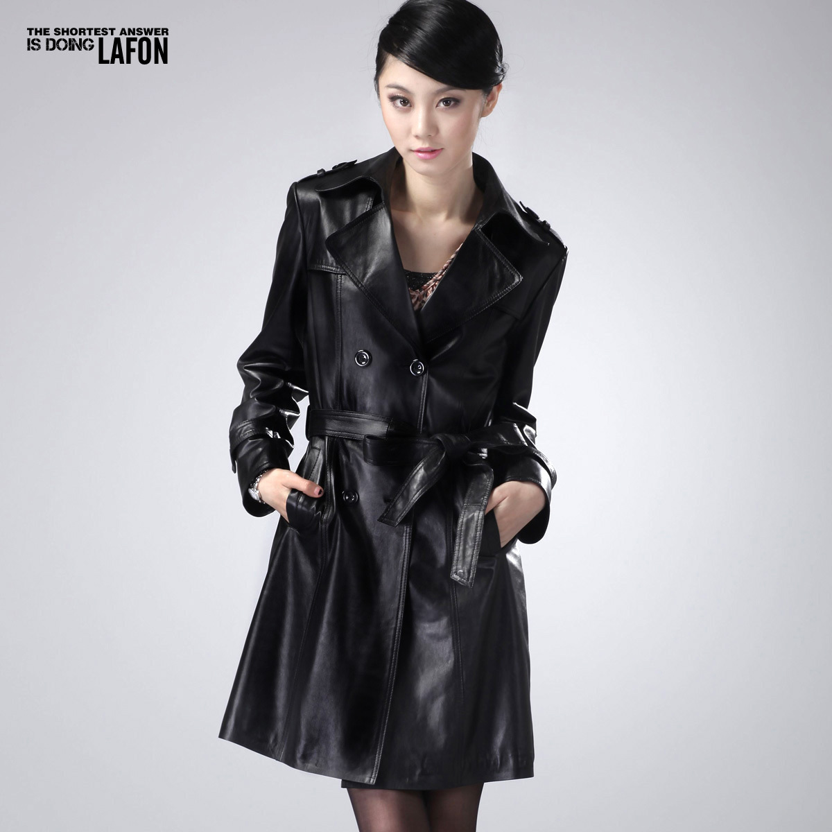 EMS free shipping, 2012 autumn sheepskin genuine leather clothing female black long design trench outerwear 628