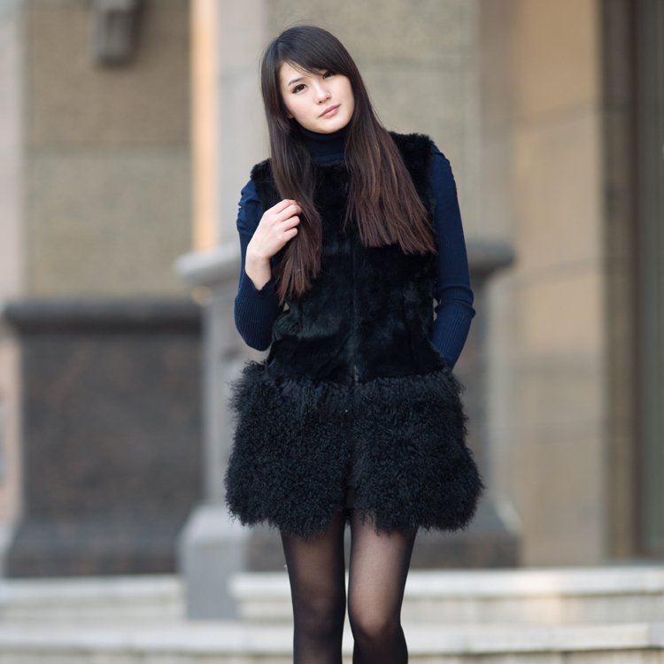 Ems  free shipping 2012 classic fashion women's solid color high quality rabbit fur trousers vest fur coat