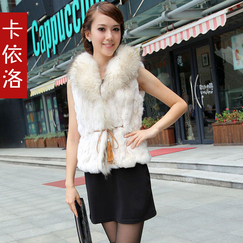 [EMS Free Shipping] 2012 fur outerwear rex rabbit fur vest with raccoon fur collar (SF-68)