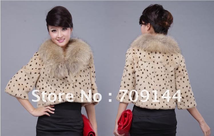 EMS Free Shipping 2012  Leopard rabbit fur  short jacket  M L XL XXL