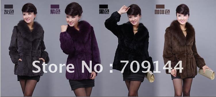 EMS Free Shipping 2012  Rabbit fur fox fur collar jacket coat women M L XL XXL 3XL