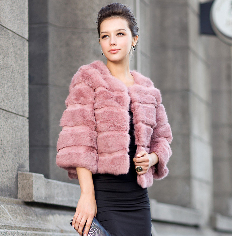 EMS free shipping, 2012 spring women's fur coat super high quality rabbit fur three quarter sleeve short design lj1350