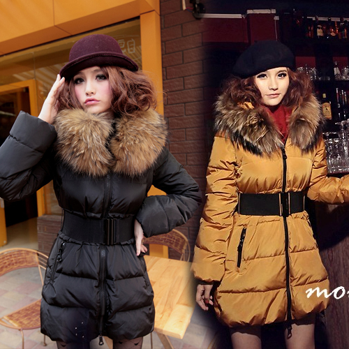 EMS Free Shipping 2012 Winter Women's Plus Size White Duck Down Coat With Real Raccoon Fur Collar Down Jacket Winter Outwear