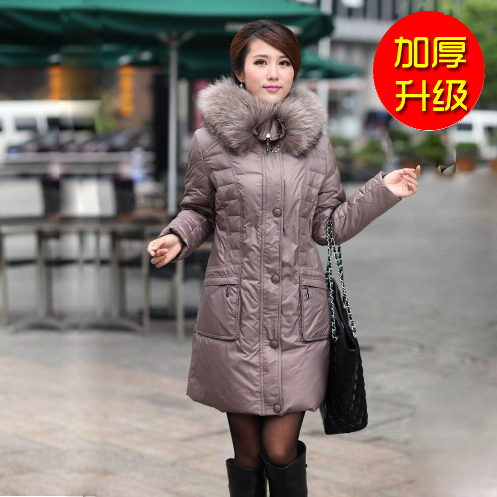 EMS Free Shipping 2012 Winter Women's Plus Size White Goose Down Coat With Real  Raccoon Fur Collar, Thickening Winter Outwear