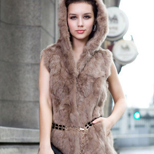 EMS free shipping Fur outerwear 2011 rabbit fur vest hooded vest long design