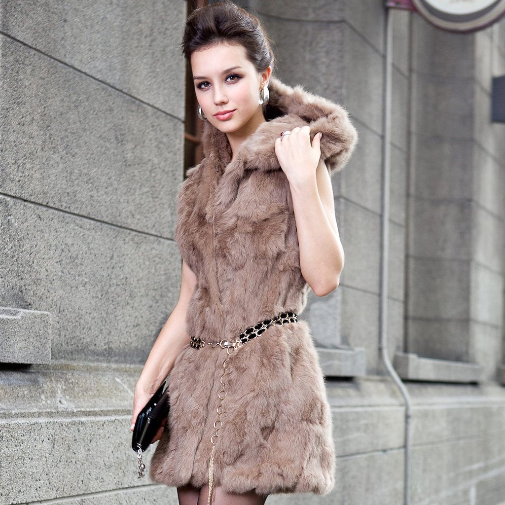 EMS free shipping, Fur vest outerwear 2012 high quality rex rabbit hair long design vest hooded lj609