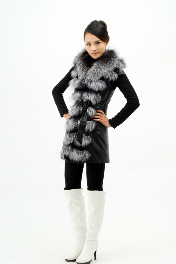 EMS Free Shipping Long Style Cute Fox Fur Vest with Rabbit Skin