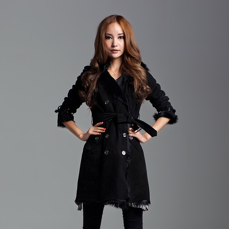 EMS free shipping, Motoul fur genuine leather clothing medium-long wool fur one piece leather clothing outerwear mw1049