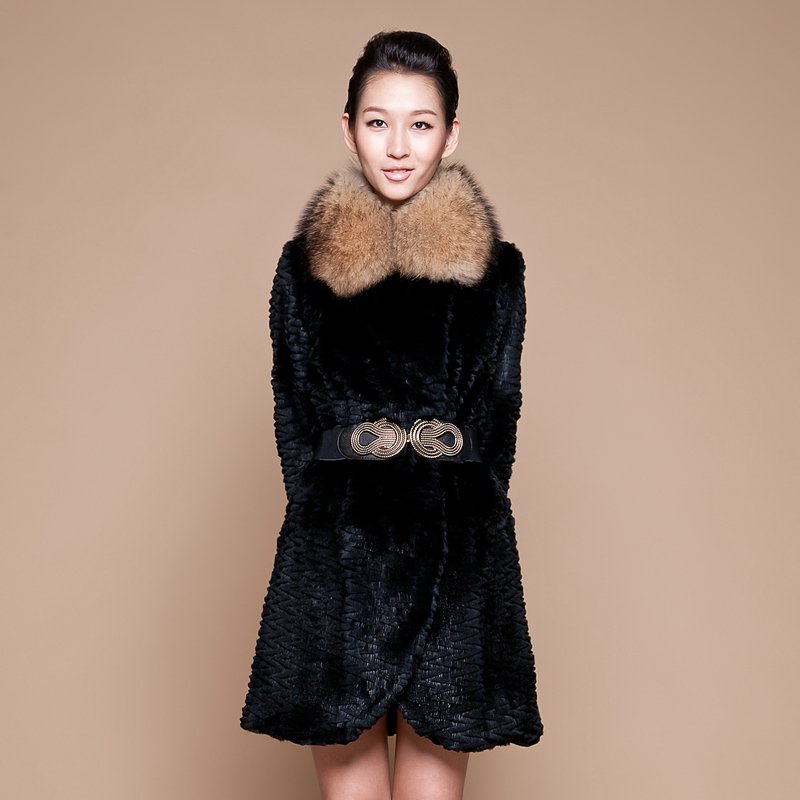 EMS free shipping, Motoul fur long design raccoon fur rabbit fur coat 2012 dcb372