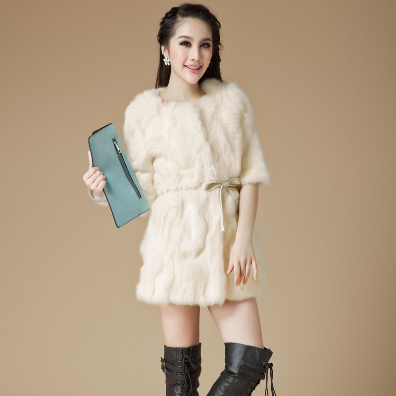 [EMS Free Shipping] New Ladies rex rabbit fur  medium-long o-neck outerwear (SF-72)