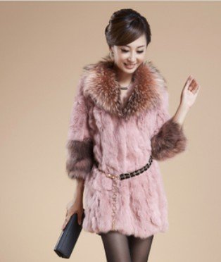 EMS Free Shipping PC-013 2012 Winter Women's Genuine Rabbit Fur Coat Three Quarter Sleeve Jackets Fur Clothing Outerwear